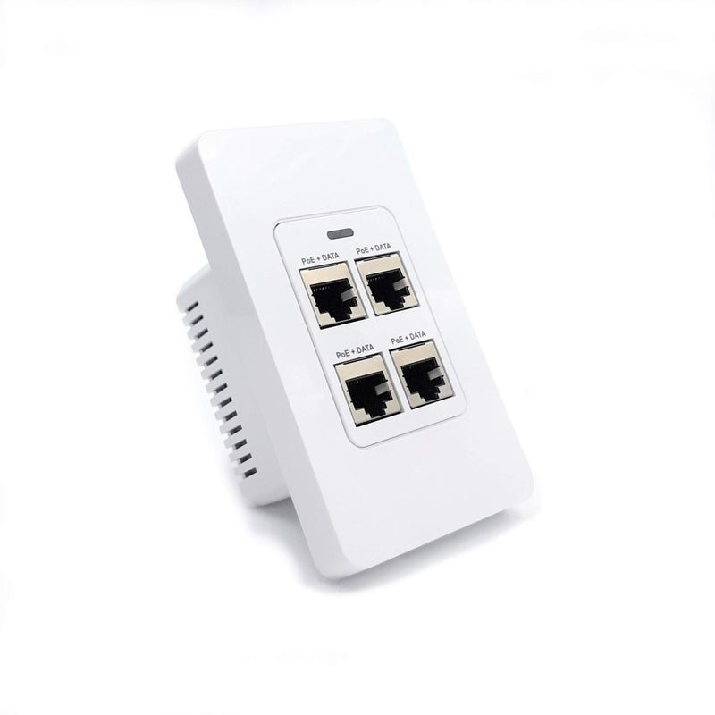 PoE Texas 4 Port in-Wall Gigabit PoE Extender Switch - Plug & Play Stable Power Over Ethernet Switch Plate with IEEE 802.3bt Uplink & Full Passthrough VLAN - Extends WiFi Access Point, Network, VoIP - Image 1